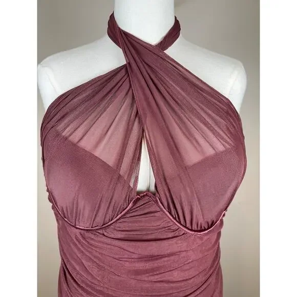 RETROFETE Maisie Ruched Draped Halterneck Maxi in Port Red Size XXL - Picture 5 of 11